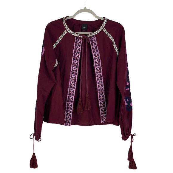 River Island Cardigan Embroidered Purple Womens Size Medium Tassel Cotton Boho - Picture 4 of 12